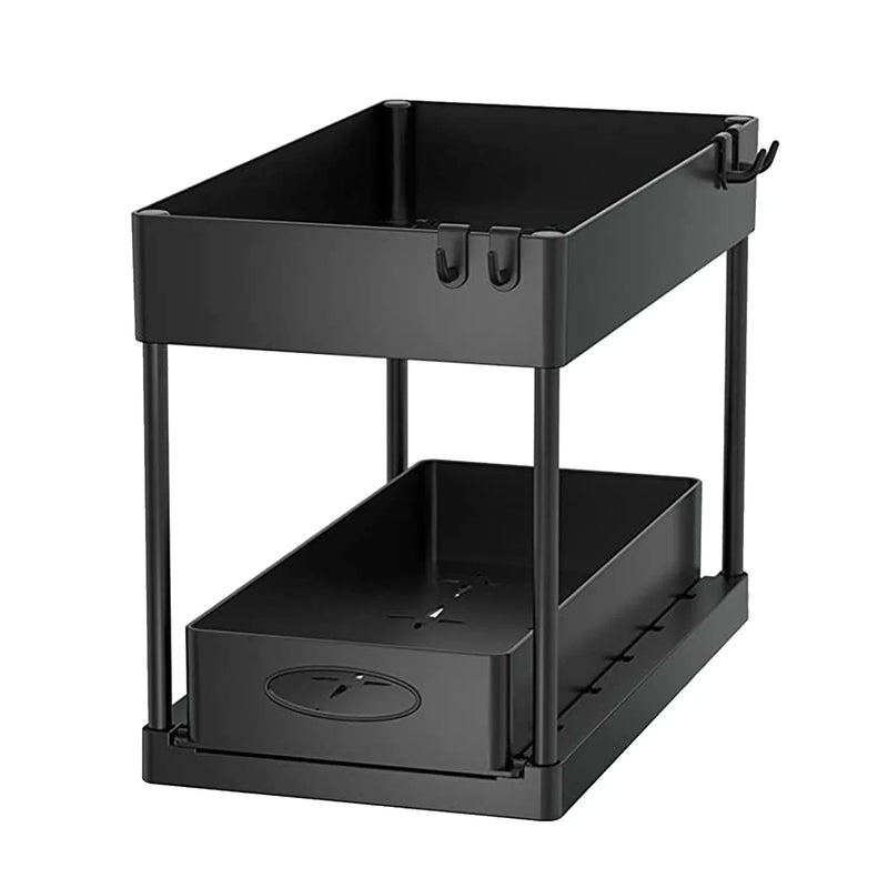 Organisateur sous évier à 2 niveaux, armoire coulissante, panier, support de rangement avec crochets, tasse suspendue, organisateur de salle de bains et de cuisine