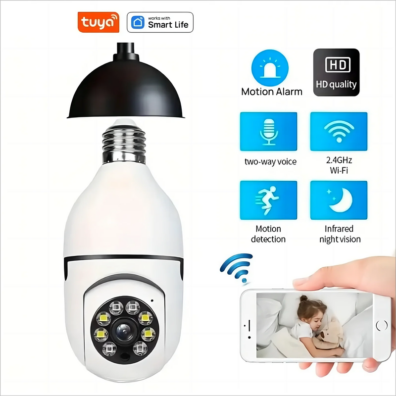 Tuya maison intelligente 2.4G E27 ampoule Wifi caméra de Surveillance HD nuit sécurité vidéo Surveillance Supprt Audio bidirectionnel mouvement Mobile