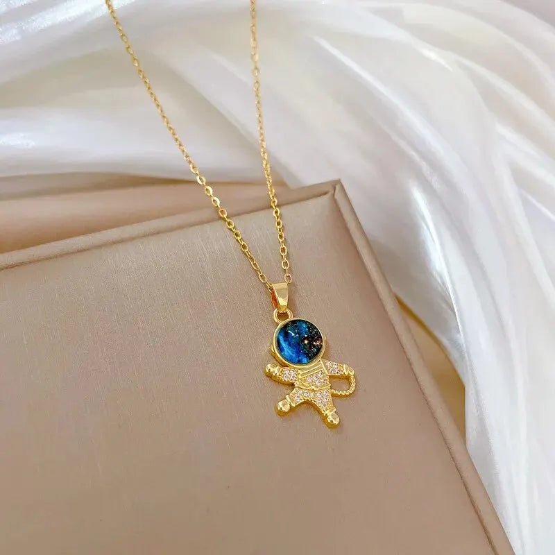 Collier de la série Star Series en acier au titane pour femme, pendentif planète lune et astronome, colliers de la présidence, cadeaux de bijoux, document doré, luxe abordable