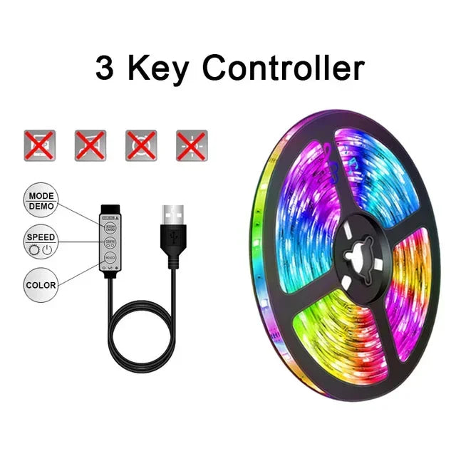 Bande lumineuse LED USB flexible pour la décoration de la chambre, diode de rétroéclairage TV, ruban de lampe, document proxy, 5050 RVB