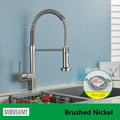 Robinet de cuisine en Nickel brossé, robinet d'évier à une poignée, robinet d'eau chaude et froide à ressort, pulvérisateur à jet monté sur le pont en acier inoxydable
