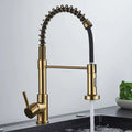 Robinet de cuisine en Nickel brossé, robinet d'évier à une poignée, robinet d'eau chaude et froide à ressort, pulvérisateur à jet monté sur le pont en acier inoxydable