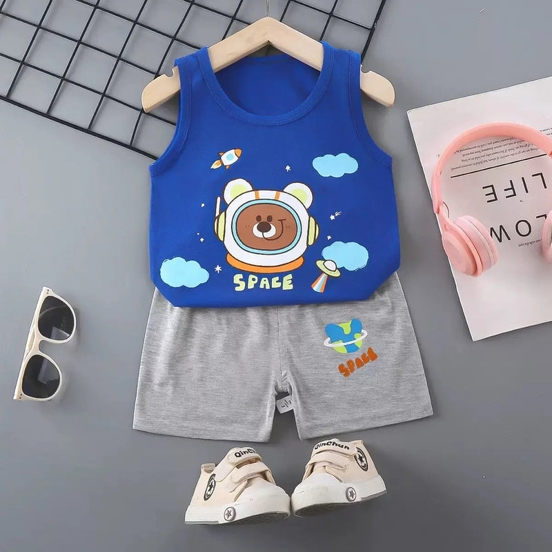 1 ensemble d'été en coton pour enfants, vêtements pour garçons et filles, gilet, vêtements pour enfants, T-Shirts et shorts, débardeur sans manches