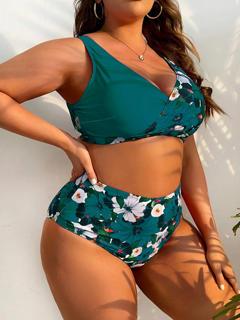 2023 grande taille à volants Bikini maillot de bain floral femmes garniture cravate avant maillot de bain femme taille haute natation maillot de bain