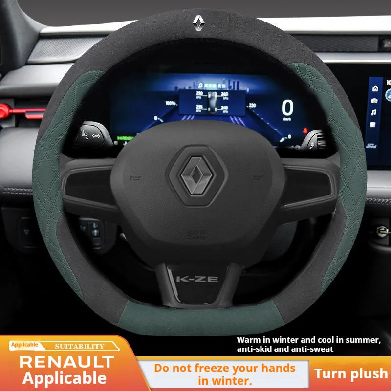 Housse de volant de voiture en daim, 38cm, antidérapante, pour Renault
