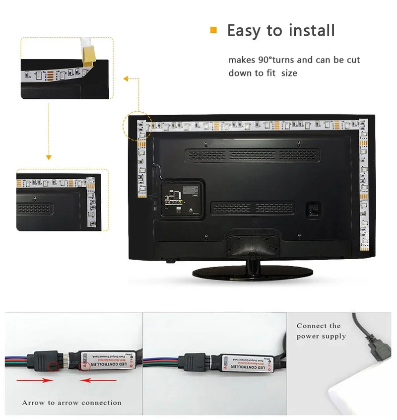 Bande lumineuse LED USB flexible pour la décoration de la chambre, diode de rétroéclairage TV, ruban de lampe, document proxy, 5050 RVB