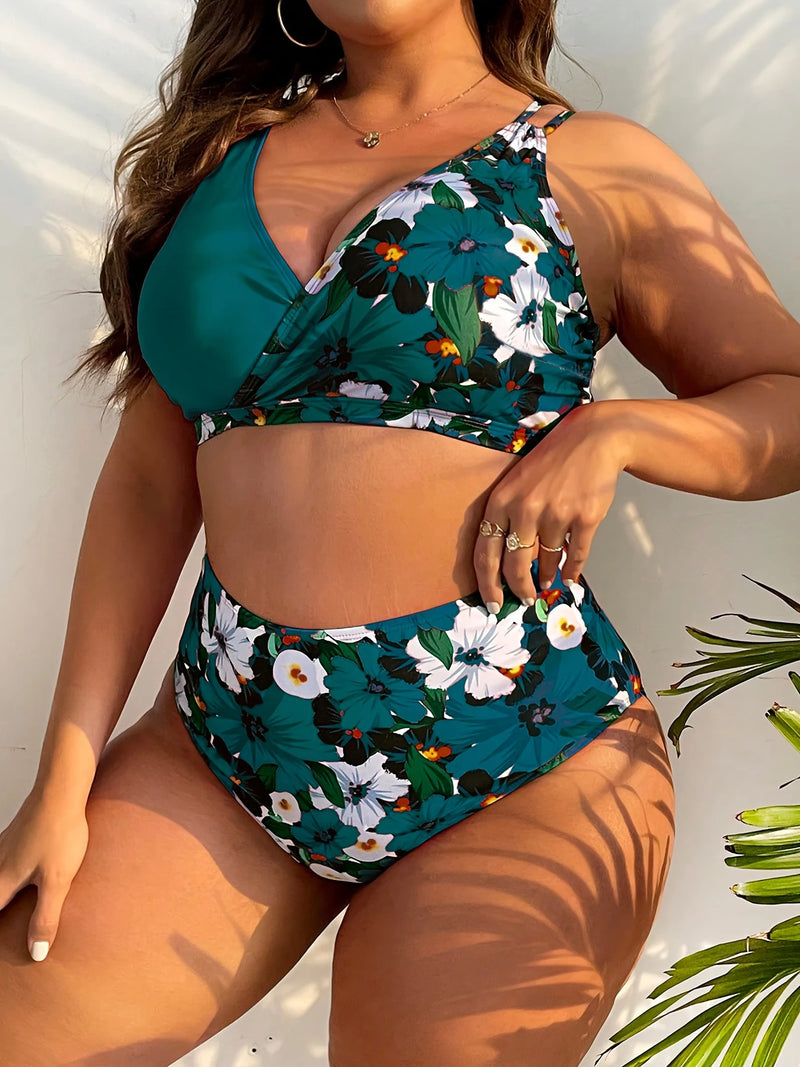 2023 grande taille à volants Bikini maillot de bain floral femmes garniture cravate avant maillot de bain femme taille haute natation maillot de bain