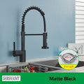 Robinet de cuisine en Nickel brossé, robinet d'évier à une poignée, robinet d'eau chaude et froide à ressort, pulvérisateur à jet monté sur le pont en acier inoxydable