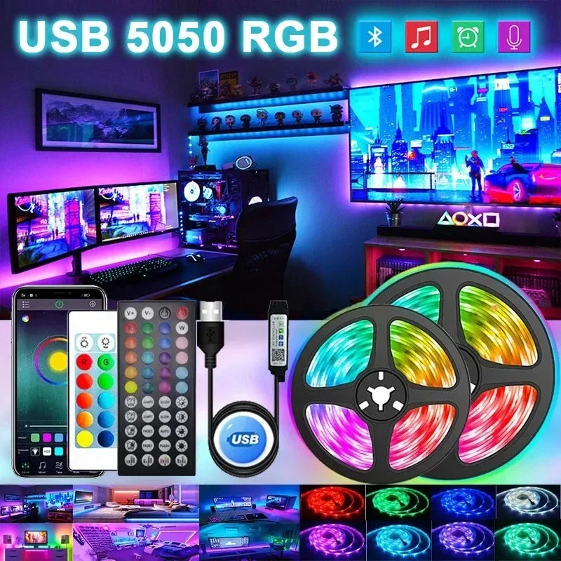 Bande lumineuse LED USB flexible pour la décoration de la chambre, diode de rétroéclairage TV, ruban de lampe, document proxy, 5050 RVB