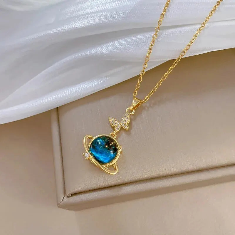 Collier de la série Star Series en acier au titane pour femme, pendentif planète lune et astronome, colliers de la présidence, cadeaux de bijoux, document doré, luxe abordable