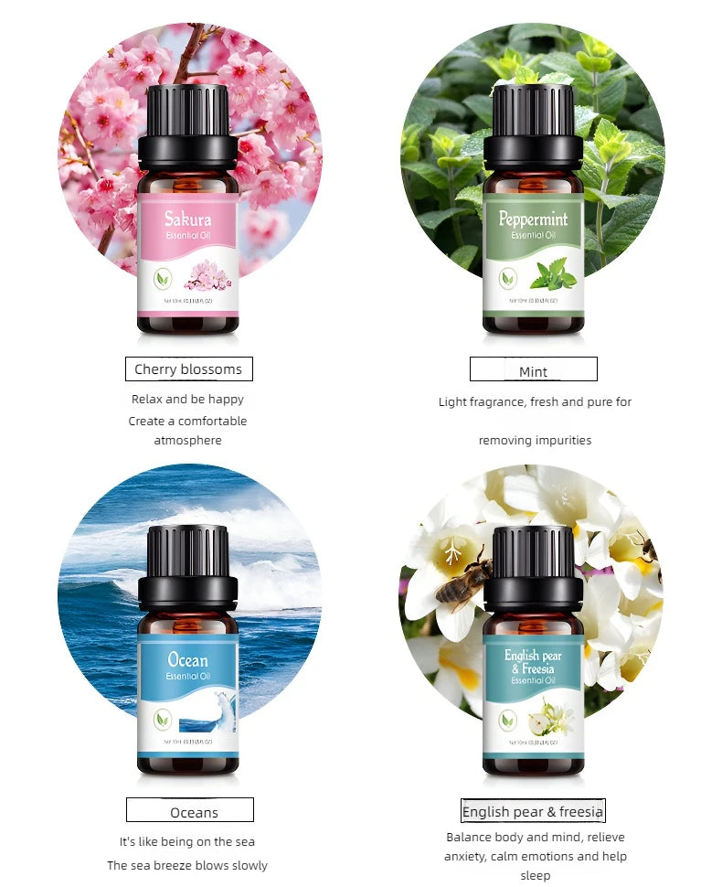 18 saveurs huiles essentielles pour diffuseur d'arôme humidificateur d'air maison soluble dans l'eau 10ml désodorisant parfums huile de parfum parfum