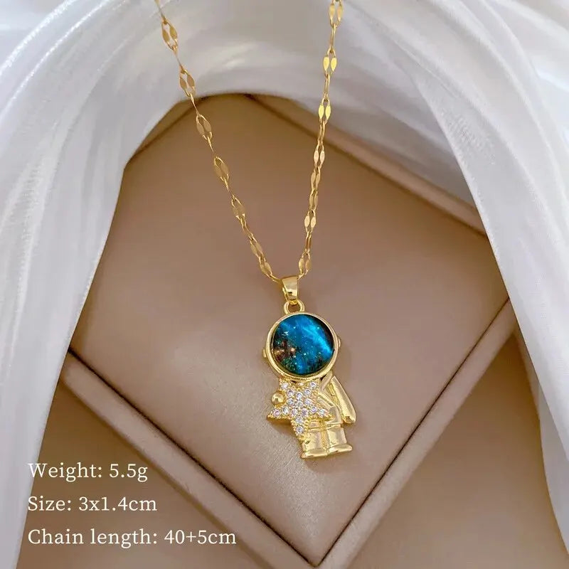 Collier de la série Star Series en acier au titane pour femme, pendentif planète lune et astronome, colliers de la présidence, cadeaux de bijoux, document doré, luxe abordable