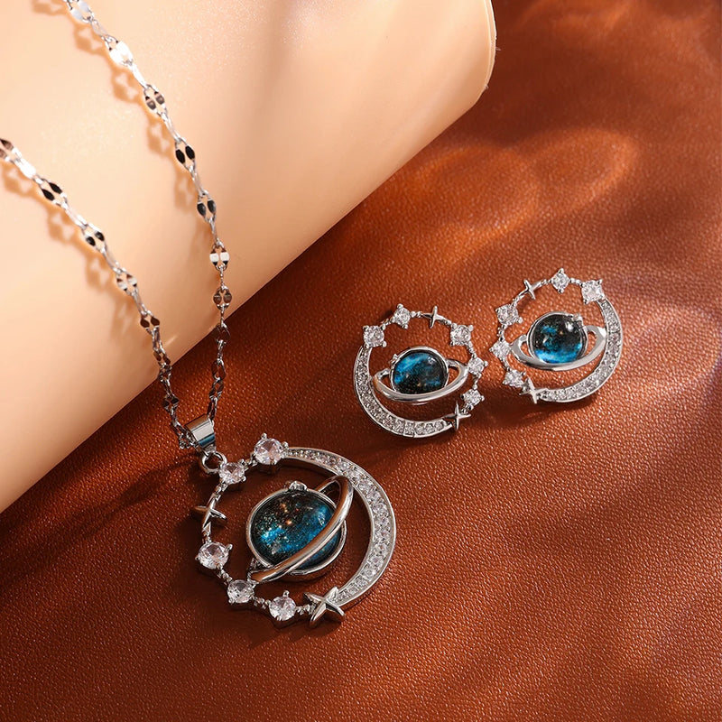 Collier de la série Star Series en acier au titane pour femme, pendentif planète lune et astronome, colliers de la présidence, cadeaux de bijoux, document doré, luxe abordable