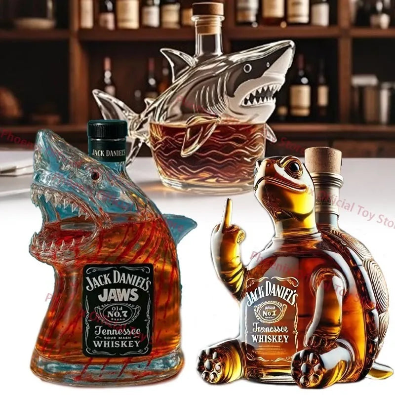 Bouteille de whisky requin drôle, tortue au doigt du milieu, carafe en verre, décoration de maison, bouteille de vin animale, jouet de Collection de statues