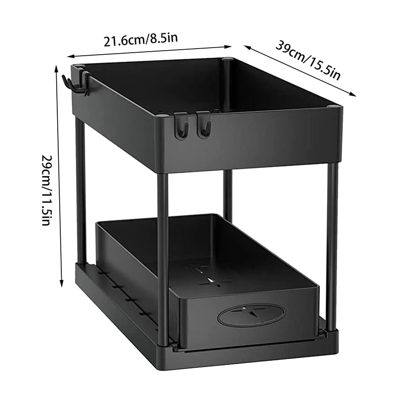 Organisateur sous évier à 2 niveaux, armoire coulissante, panier, support de rangement avec crochets, tasse suspendue, organisateur de salle de bains et de cuisine