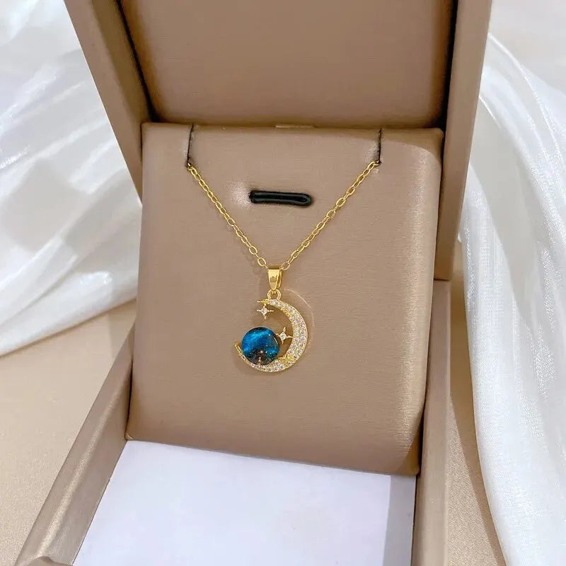 Collier de la série Star Series en acier au titane pour femme, pendentif planète lune et astronome, colliers de la présidence, cadeaux de bijoux, document doré, luxe abordable