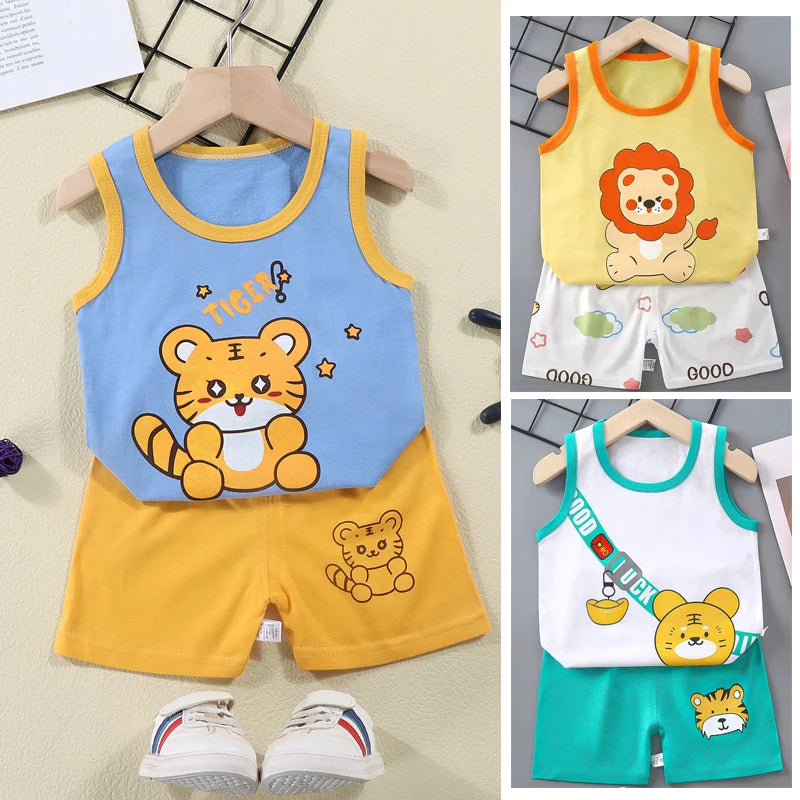 1 ensemble d'été en coton pour enfants, vêtements pour garçons et filles, gilet, vêtements pour enfants, T-Shirts et shorts, débardeur sans manches