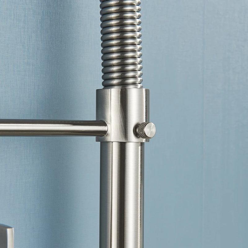 Robinet de cuisine en Nickel brossé, robinet d'évier à une poignée, robinet d'eau chaude et froide à ressort, pulvérisateur à jet monté sur le pont en acier inoxydable