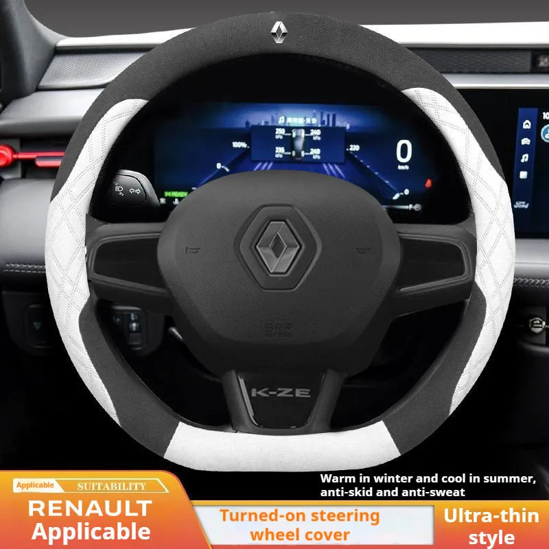 Housse de volant de voiture en daim, 38cm, antidérapante, pour Renault