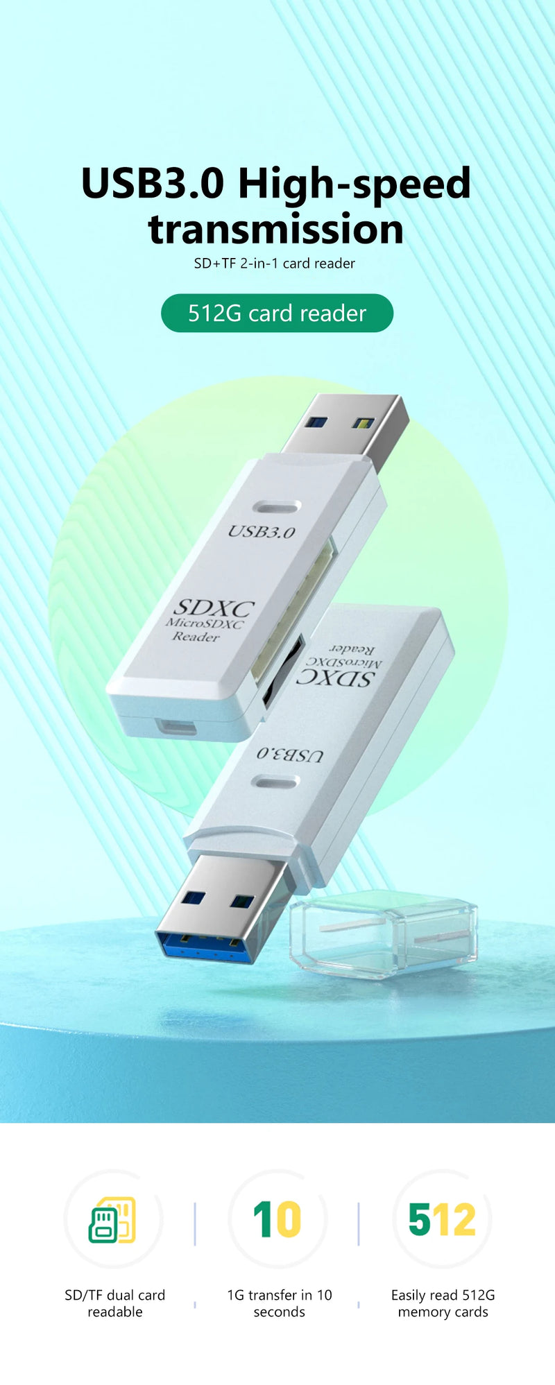 Lecteur de carte USB 3.0 2 en 1