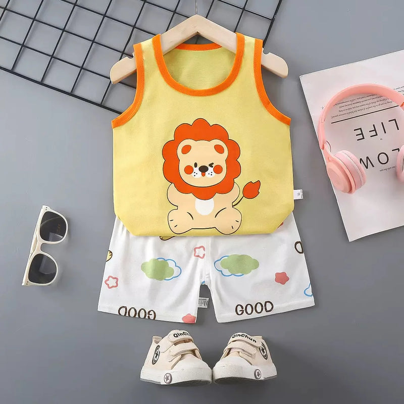 1 ensemble d'été en coton pour enfants, vêtements pour garçons et filles, gilet, vêtements pour enfants, T-Shirts et shorts, débardeur sans manches