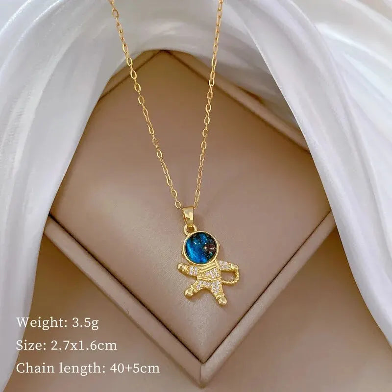 Collier de la série Star Series en acier au titane pour femme, pendentif planète lune et astronome, colliers de la présidence, cadeaux de bijoux, document doré, luxe abordable