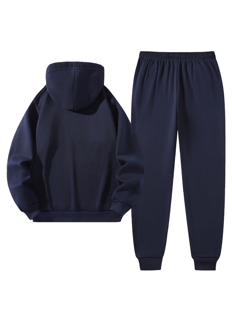 Men's Hoodie and Drawstring Sweatpants Set with PARIS Letter Print