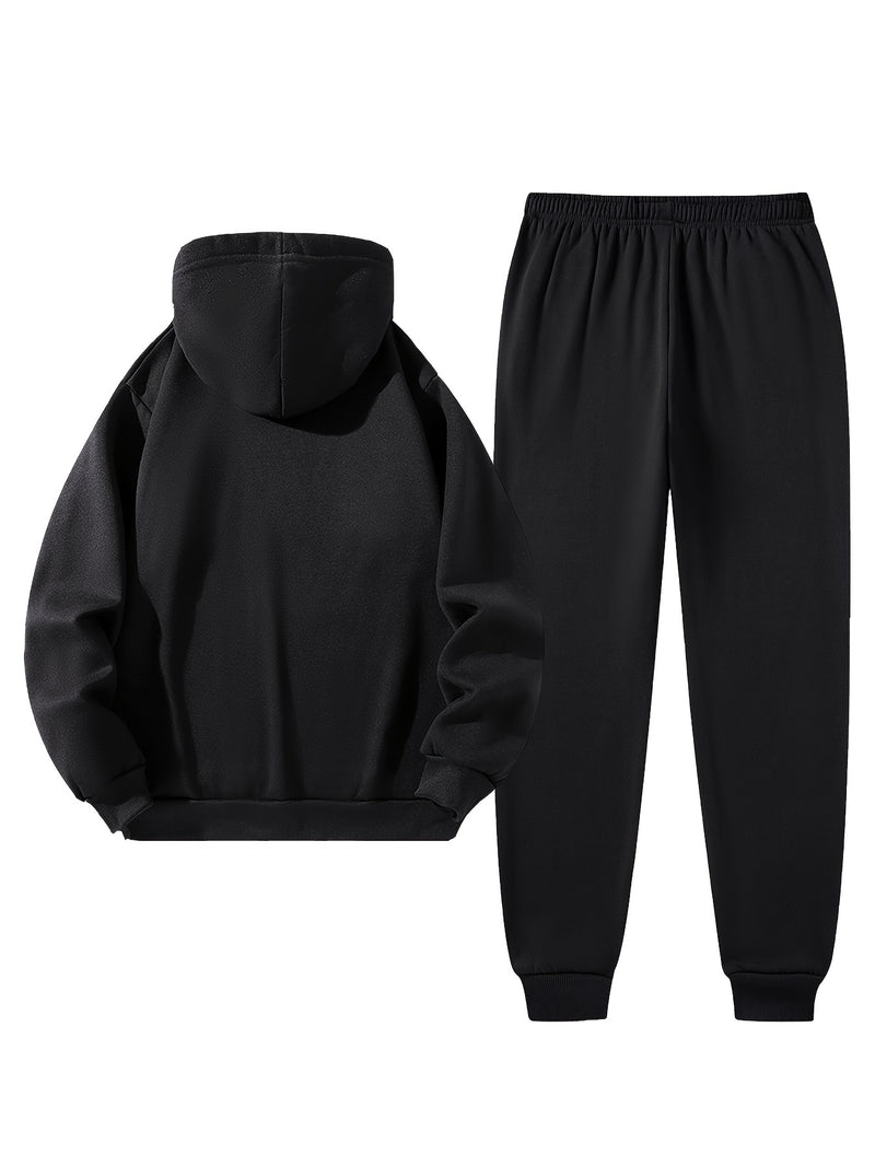 Men's Hoodie and Drawstring Sweatpants Set with PARIS Letter Print